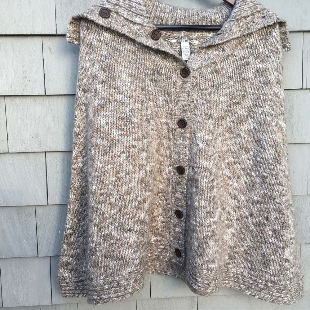 Lucky Brand Tan Knit Mohair Wool Blend Poncho Cape NWOT - Picture 7 of 10